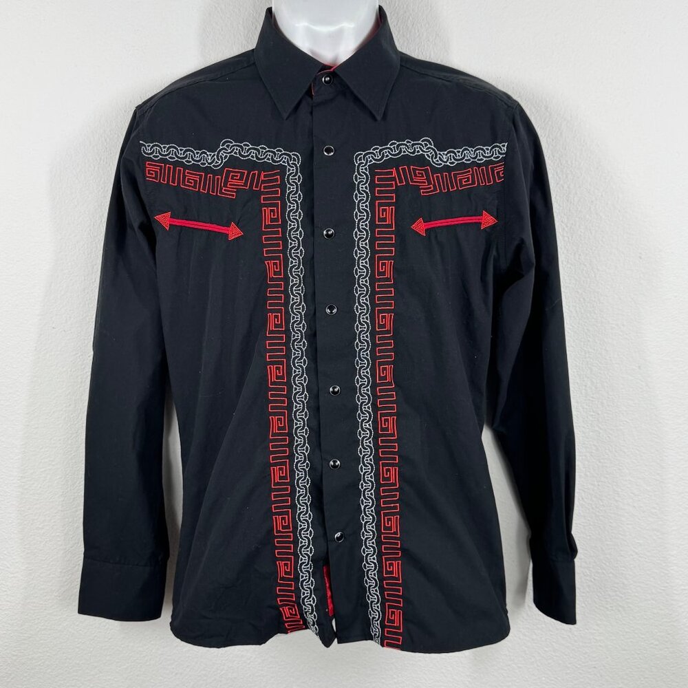 Patron Cito Men’s Wester Shirt Black Embroidered Size Small Snap Collared